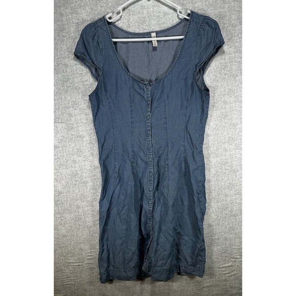GF Collection Women's Blue Chambray Shift Dress Cap Sleeve Button Front Size 2 - Picture 1 of 7